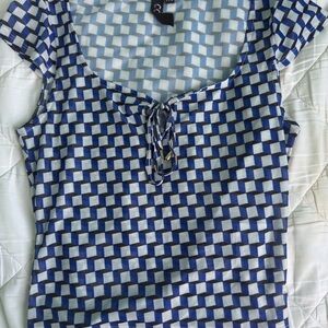 Textured White Crop Top with Quilted Pattern